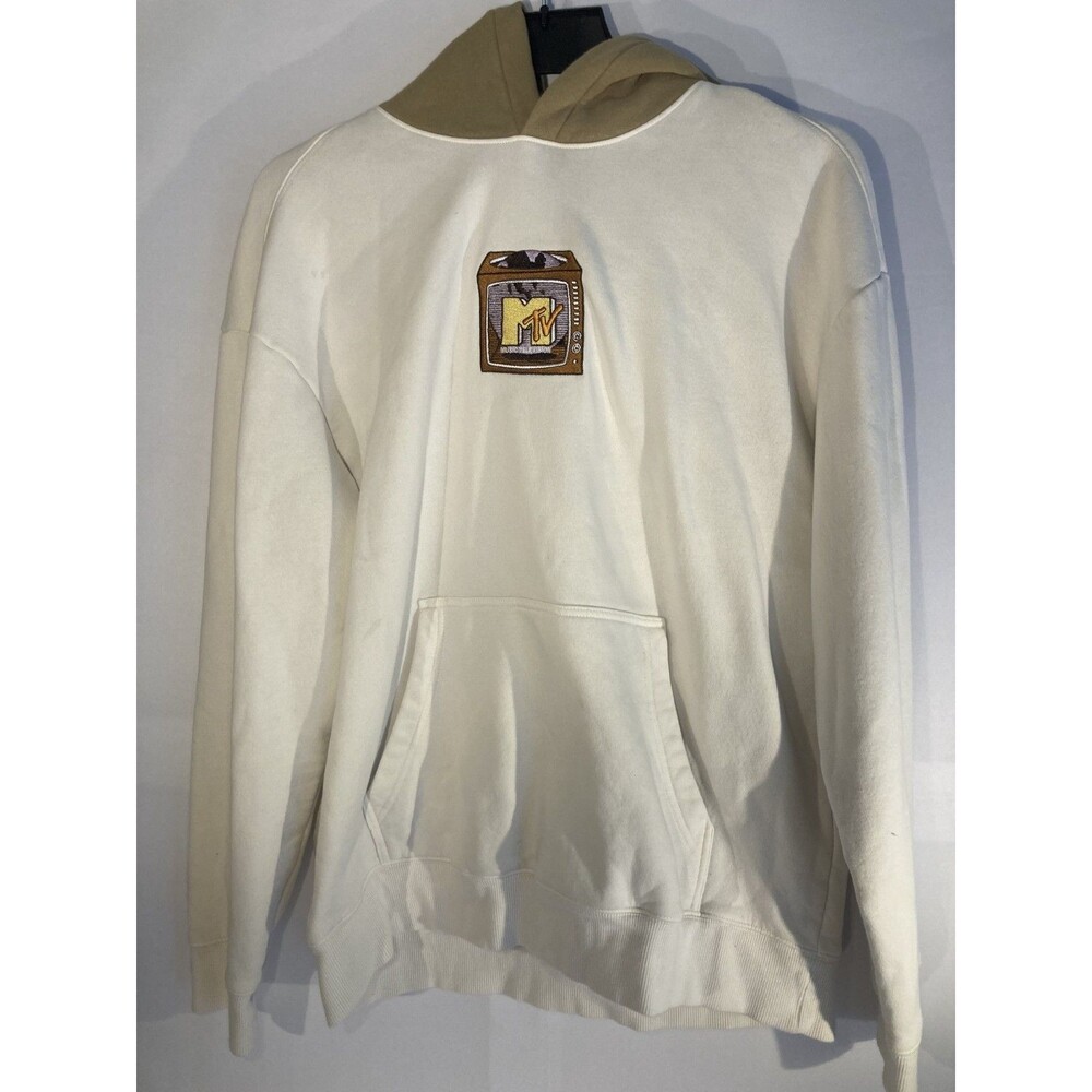 MTV Retro Embroidered TV Hoodie Women's US Medium Off White Tan Vintage